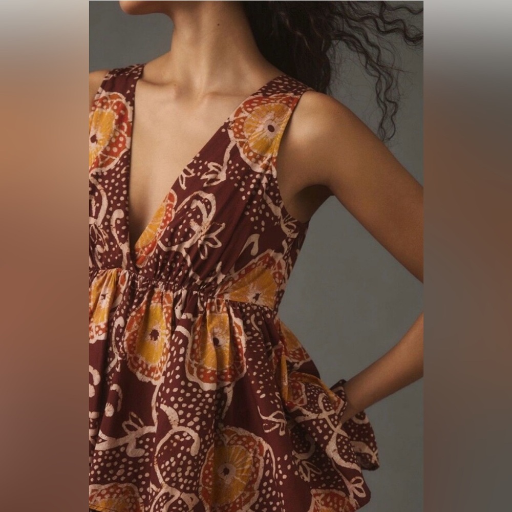 Anthropologie Atsu V-Neck Brown and Gold Ruffled Maxi Dress - Picture 3 of 10
